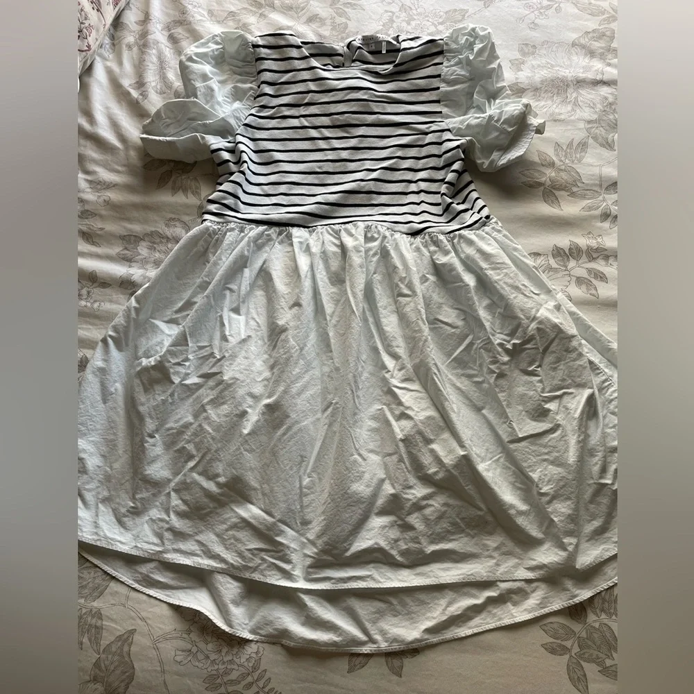 English Factory Puff Sleeve High Low Striped Mini Dress Small Anthropologie Chic - Picture 3 of 9